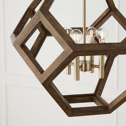 Capital Lighting Geo 4 Light Pendant, Nordic Wood and Matte Brass