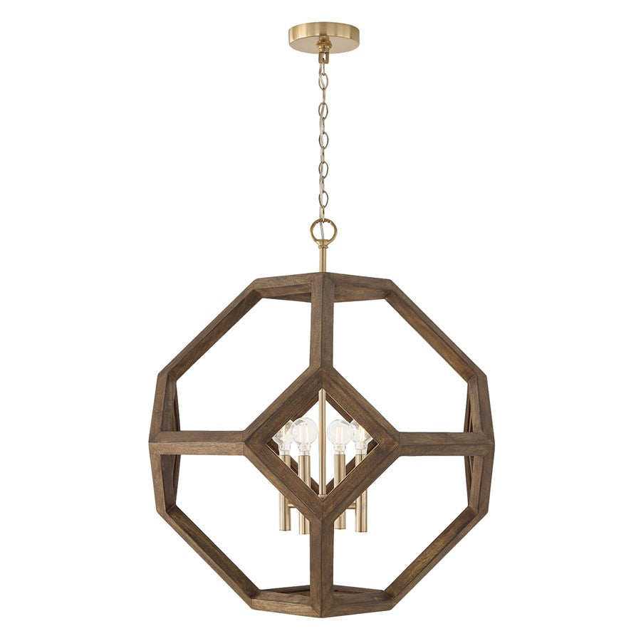 Capital Lighting Geo 4 Light Pendant, Nordic Wood and Matte Brass
