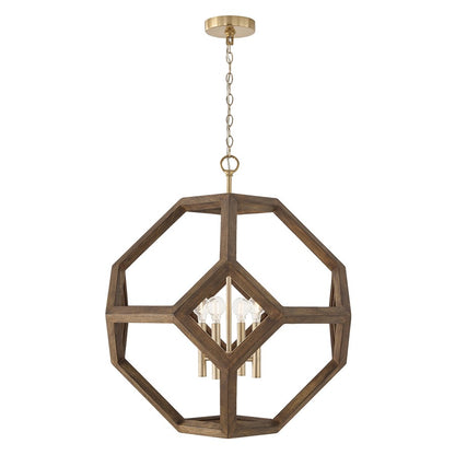 Capital Lighting Geo 4 Light Pendant, Nordic Wood and Matte Brass