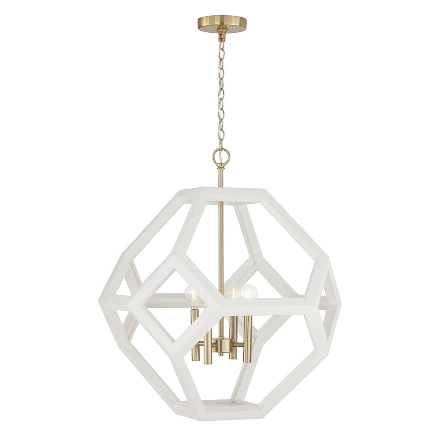 Capital Lighting Geo 4 Light Pendant, Flat White and Matte Brass - 358441WM