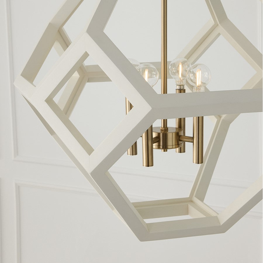 Capital Lighting Geo 4 Light Pendant, Flat White and Matte Brass