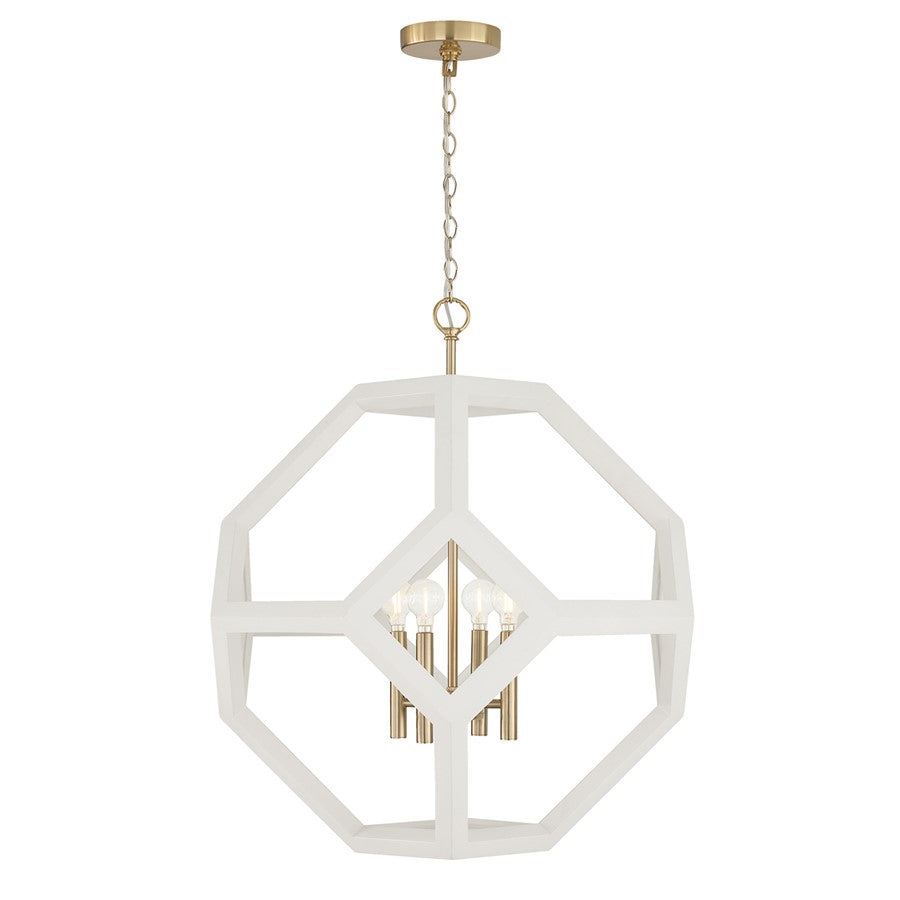 Capital Lighting Geo 4 Light Pendant, Flat White and Matte Brass