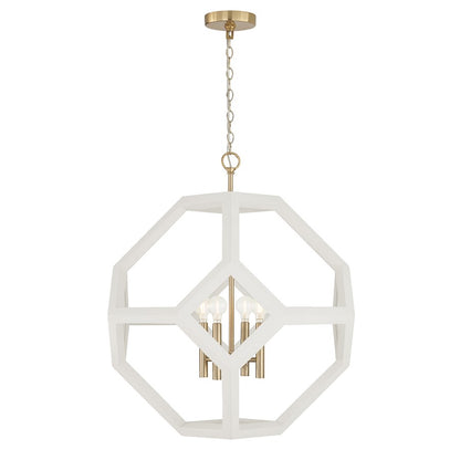 Capital Lighting Geo 4 Light Pendant, Flat White and Matte Brass