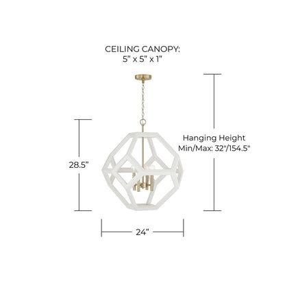 Capital Lighting Geo 4 Light Pendant, Flat White and Matte Brass