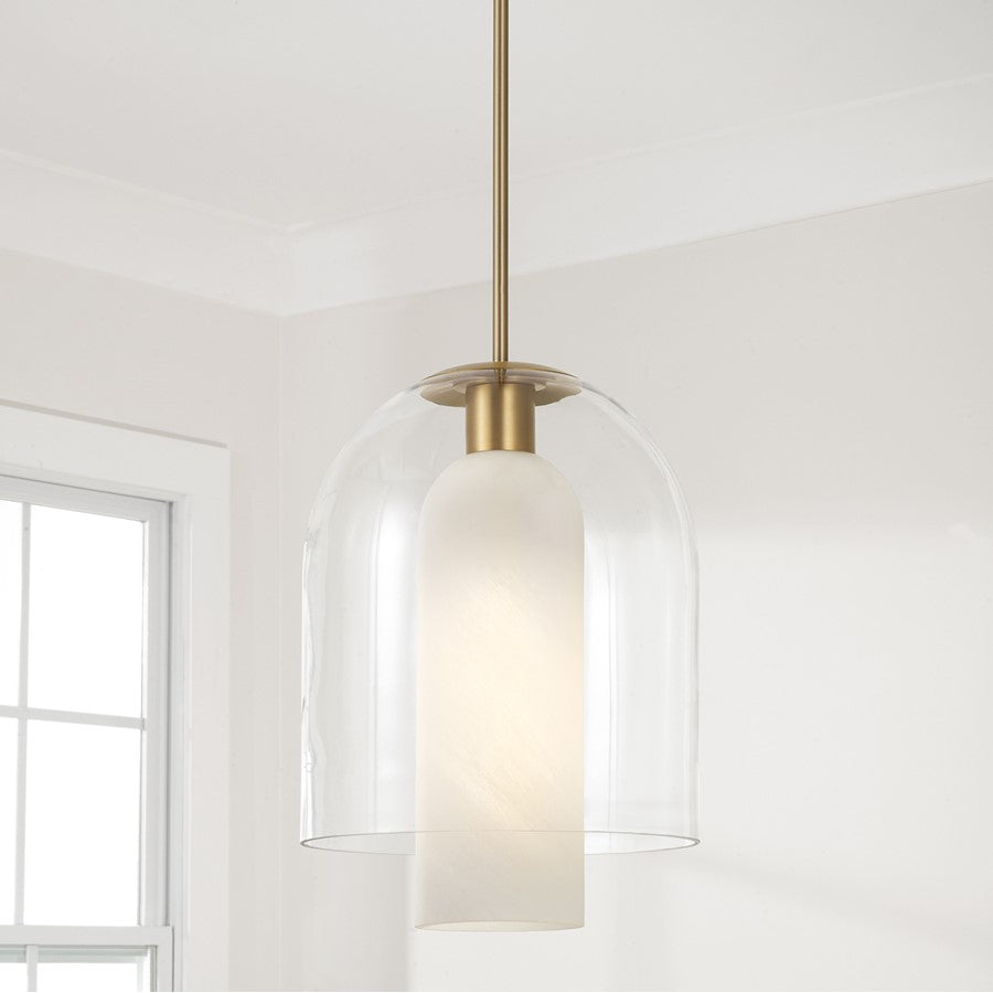Capital Lighting Liz 1Lt Pendant, Brass/Clear/Faux Alabaster Glass