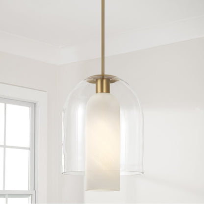 Capital Lighting Liz 1Lt Pendant, Brass/Clear/Faux Alabaster Glass