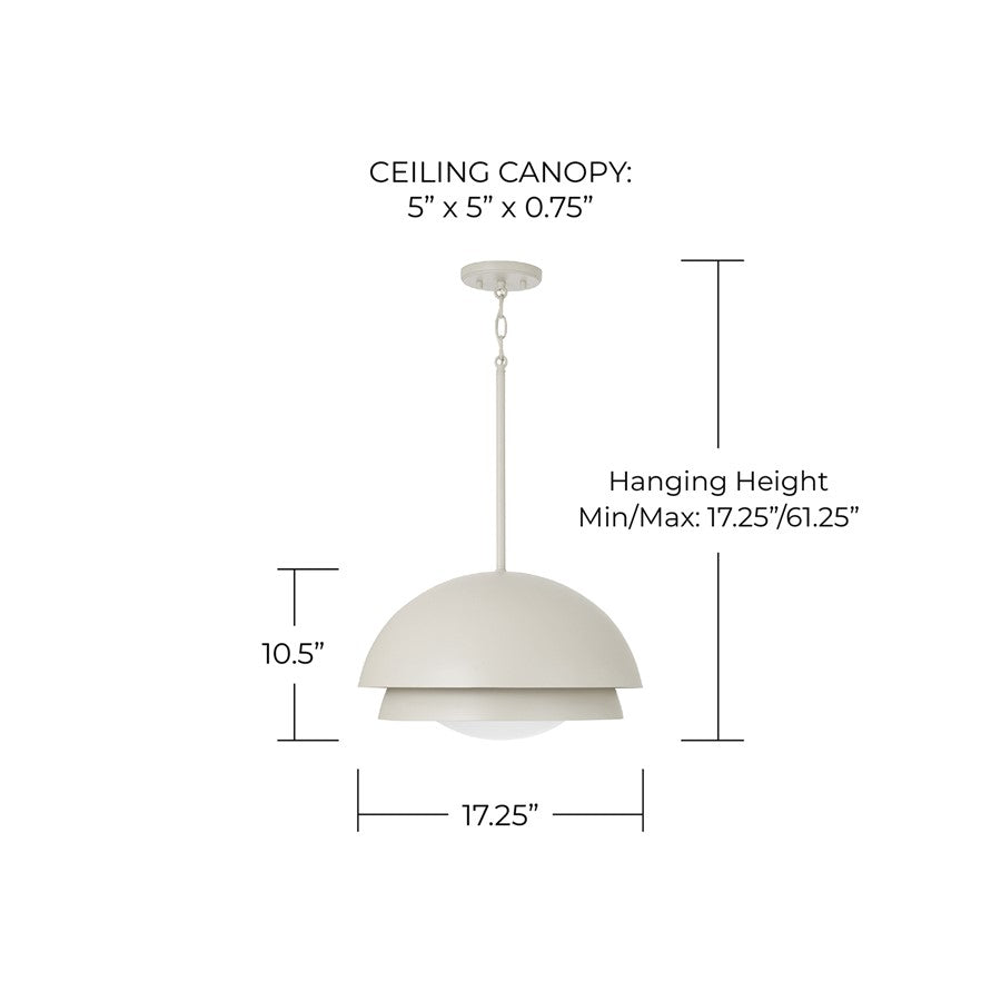 Capital Lighting Jensen 1 Light Pendant, Taupe/Soft White Glass