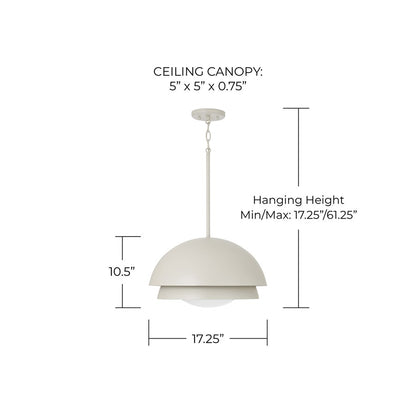 Capital Lighting Jensen 1 Light Pendant, Taupe/Soft White Glass