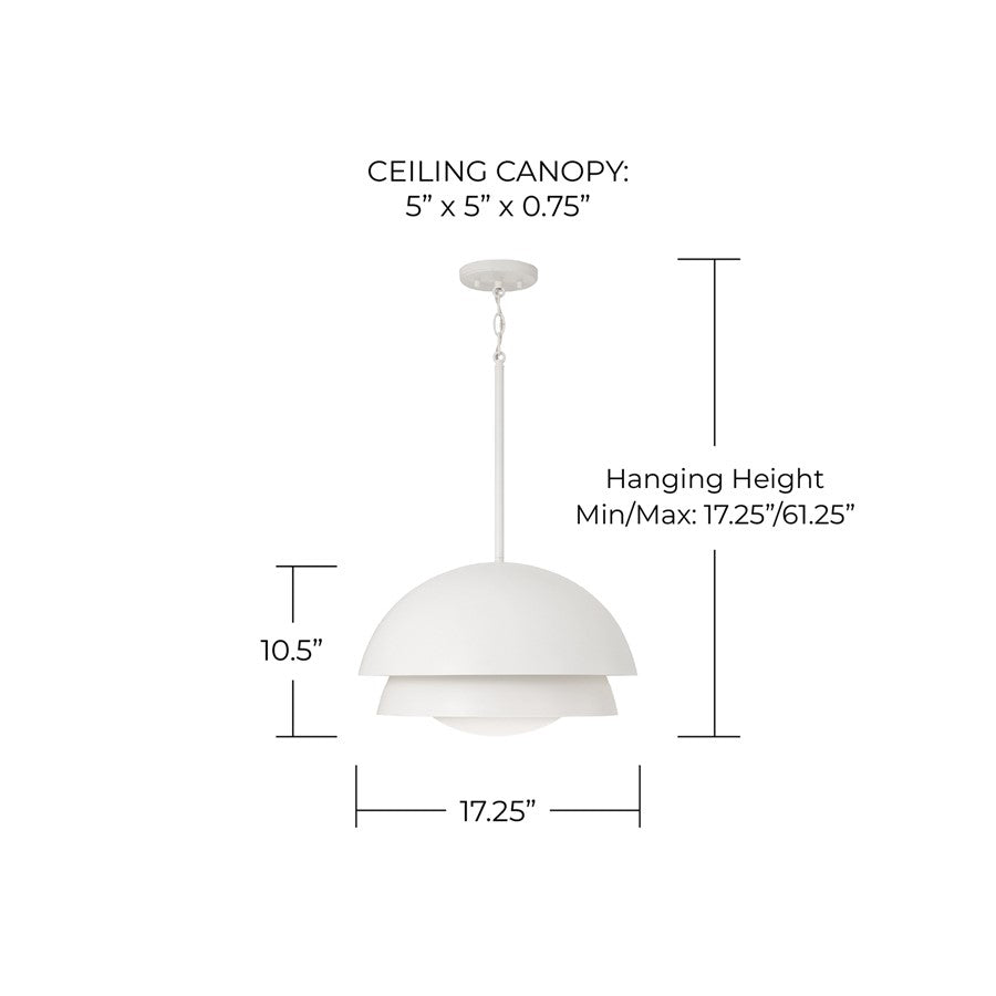 Capital Lighting Jensen 1Lt Pendant, White/White Glass/White Metal
