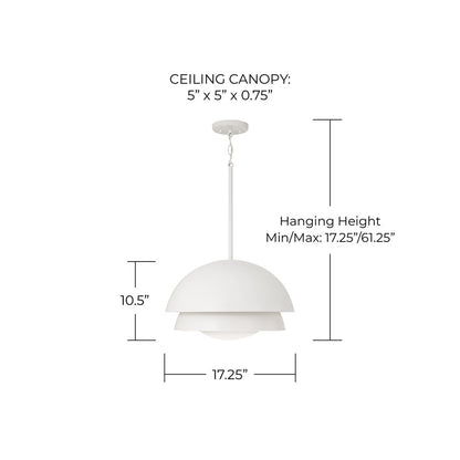 Capital Lighting Jensen 1Lt Pendant, White/White Glass/White Metal