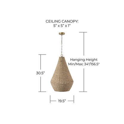 Capital Lighting Morada 1Lt 20" Pendant, Lt Fawn/Brass/White Globe