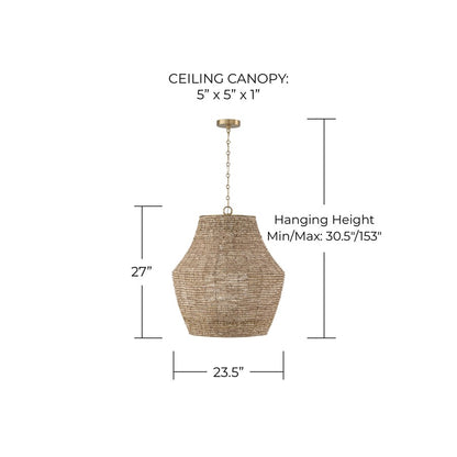 Capital Lighting Morada 1Lt 27" Pendant, Fawn/Brass/White Globe