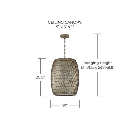 Capital Lighting Delphine 1 Light 15" Pendant, Grecian Luster