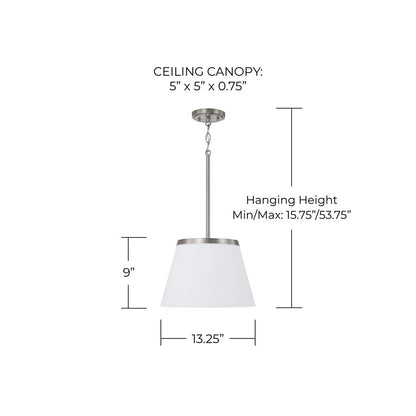 Homeplace Lighting Drake 1Lt Pendant, Brushed Nickel/Soft White Glass