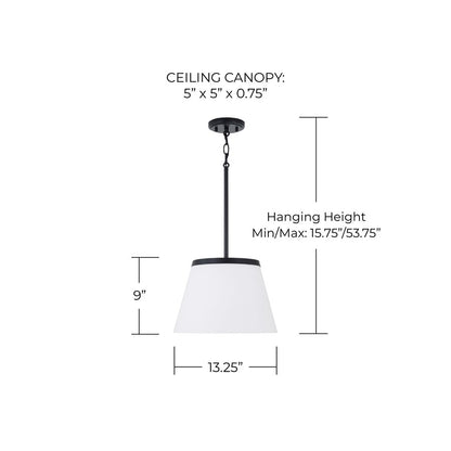 Homeplace Lighting Drake 1Lt Pendant, Matte Black/Soft White Glass