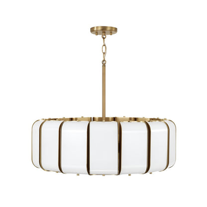 Capital Lighting Marcell 16Lt Pendant, Aged Brass/White Milk Glass