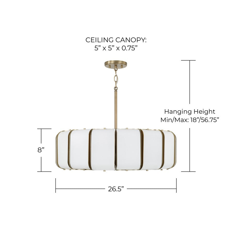 Capital Lighting Marcell 16Lt Pendant, Aged Brass/White Milk Glass