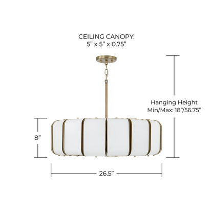 Capital Lighting Marcell 16Lt Pendant, Aged Brass/White Milk Glass