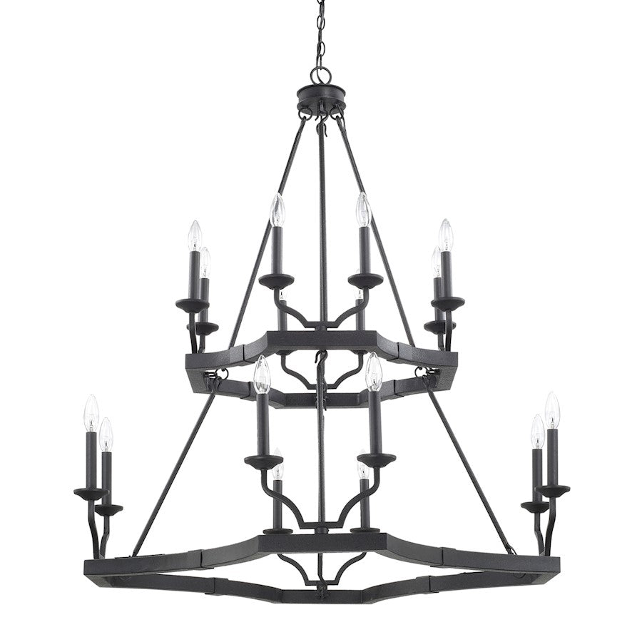 16 Light Chandelier, Black Iron