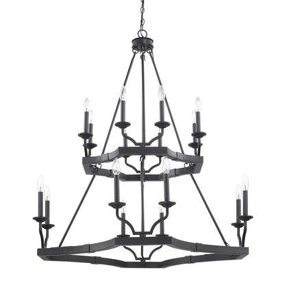 16 Light Chandelier, Black Iron