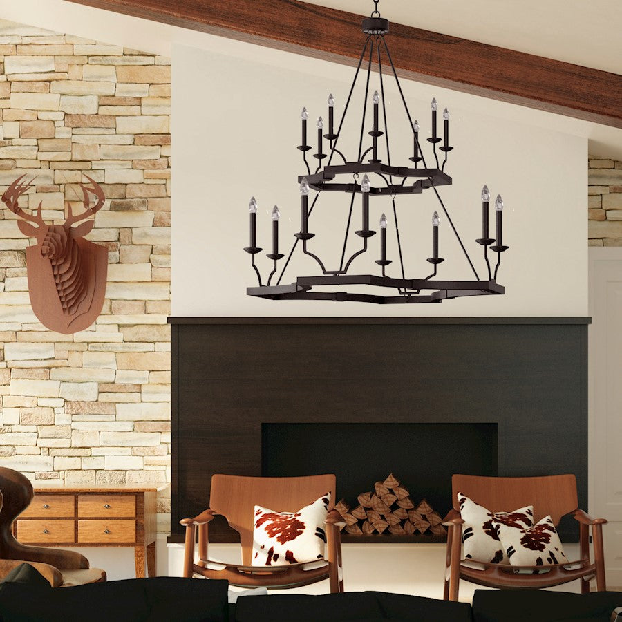 16 Light Chandelier, Black Iron