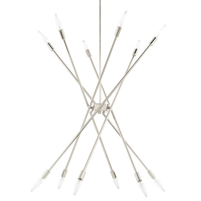 12 Light Chandelier, Polished Nickel