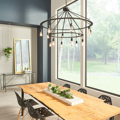 14 Light Chandelier, Black Iron