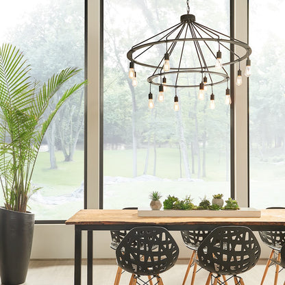 14 Light Chandelier, Black Iron