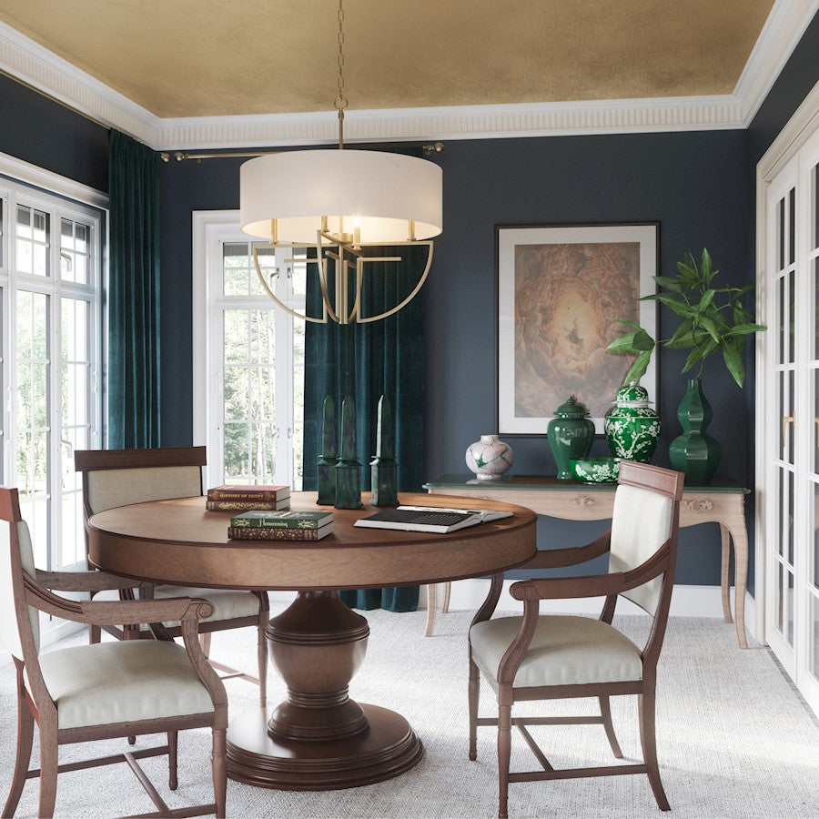 4 Light Chandelier, White Shade