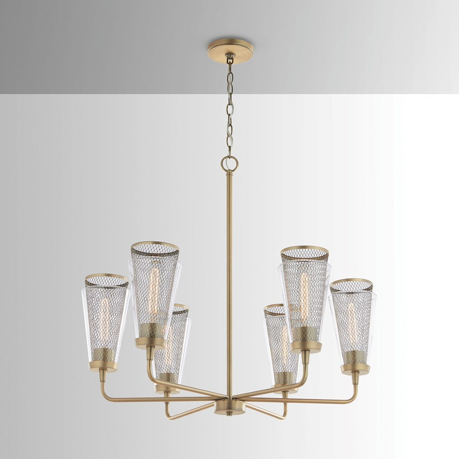 6 Light Chandelier, Aged Brass