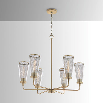 6 Light Chandelier, Aged Brass