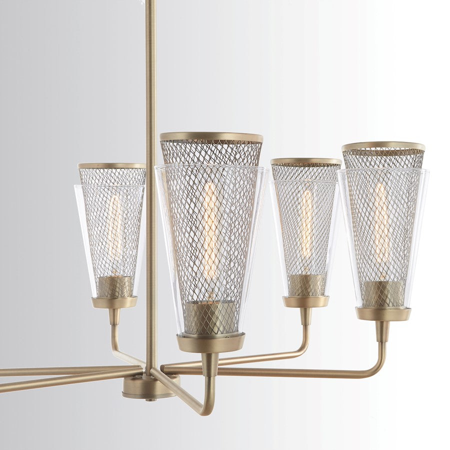 6 Light Chandelier, Aged Brass