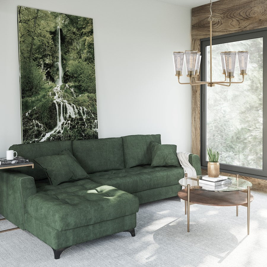 6 Light Chandelier, Aged Brass