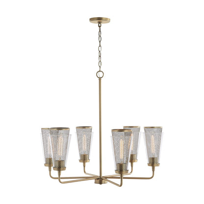 6 Light Chandelier, Aged Brass