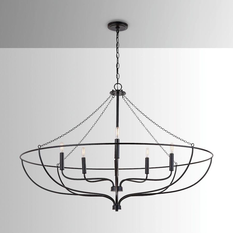 6 Light Chandelier, Matte Black