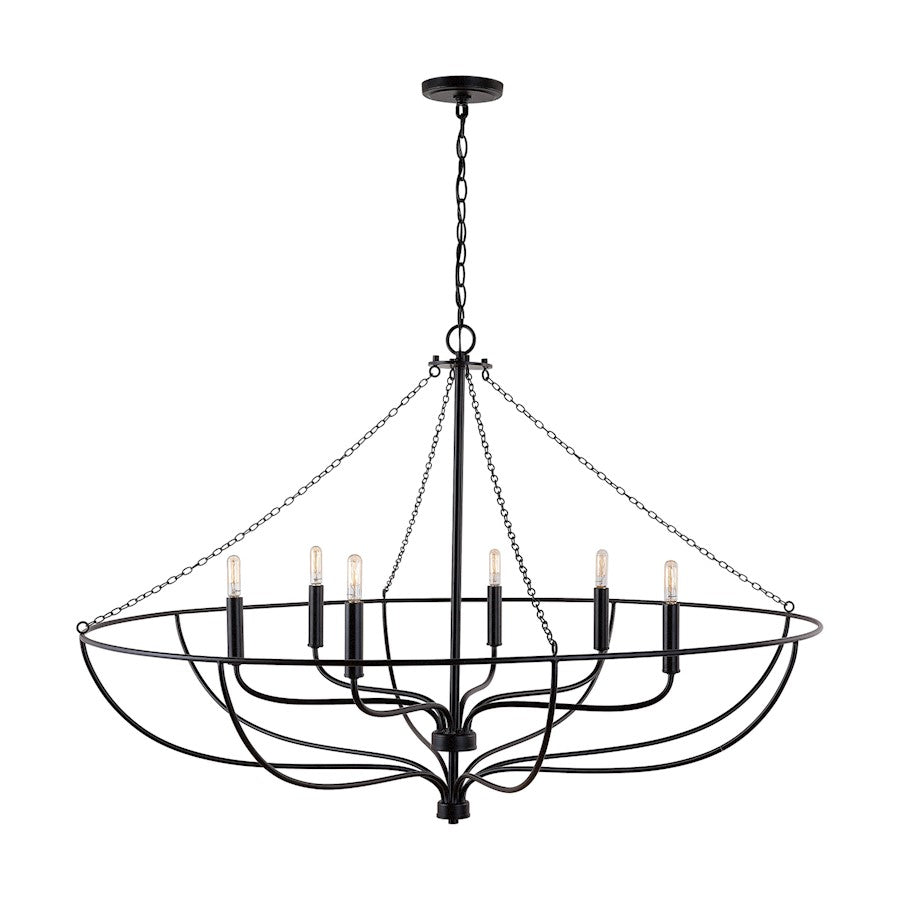 6 Light Chandelier, Matte Black