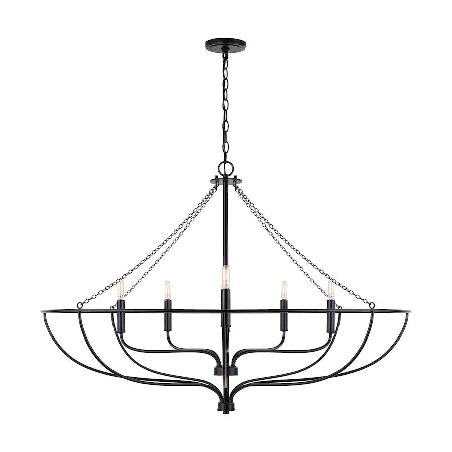 6 Light Chandelier, Matte Black