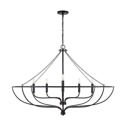 6 Light Chandelier, Matte Black