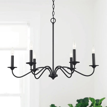 6 Light Chandelier, Black Iron