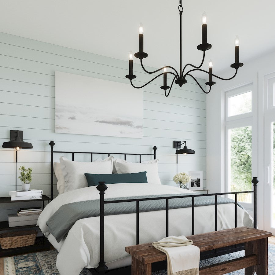 6 Light Chandelier, Black Iron