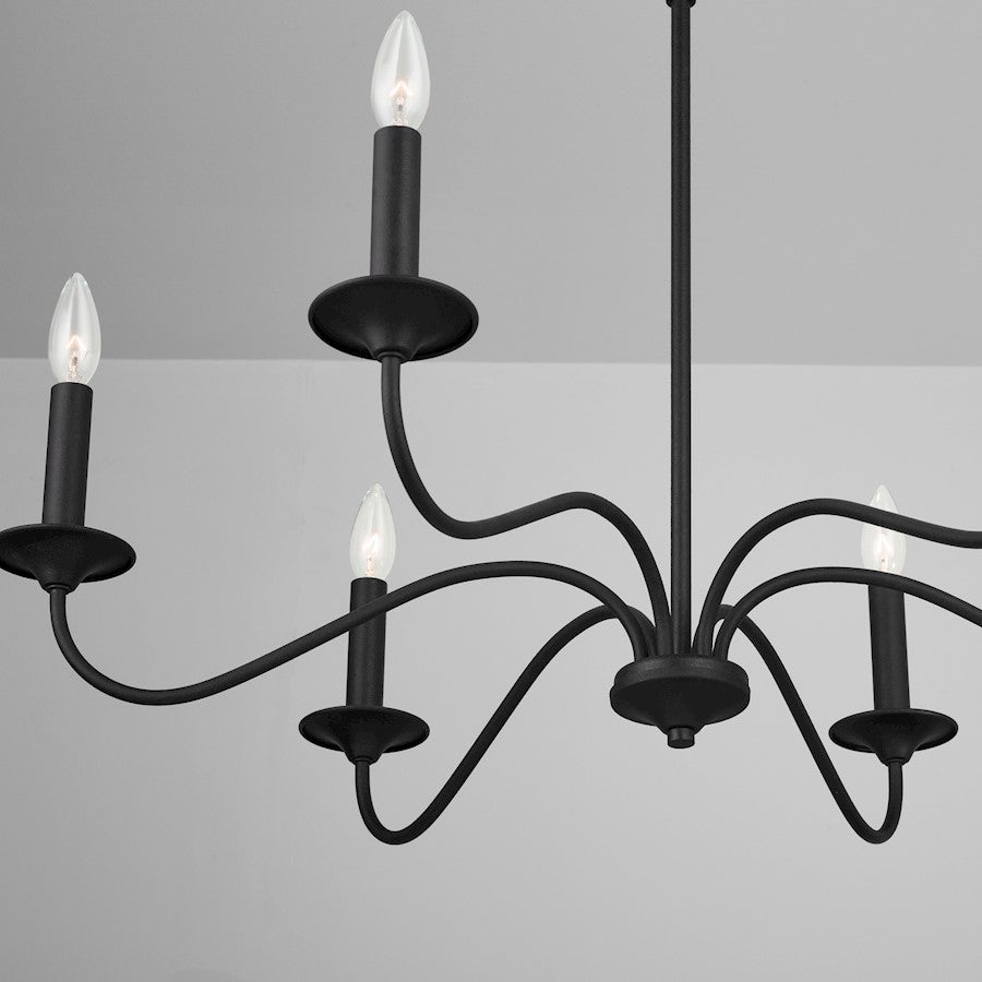 6 Light Chandelier, Black Iron