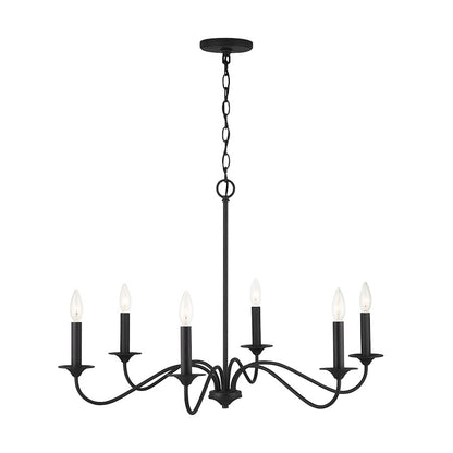 6 Light Chandelier, Black Iron