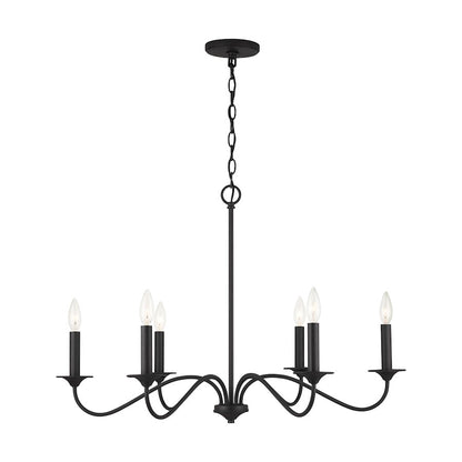 6 Light Chandelier, Black Iron