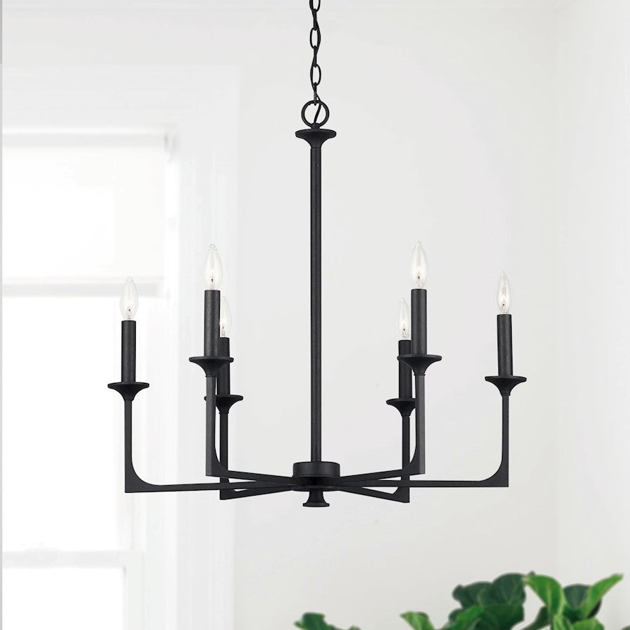 6 Light Chandelier, Black Iron
