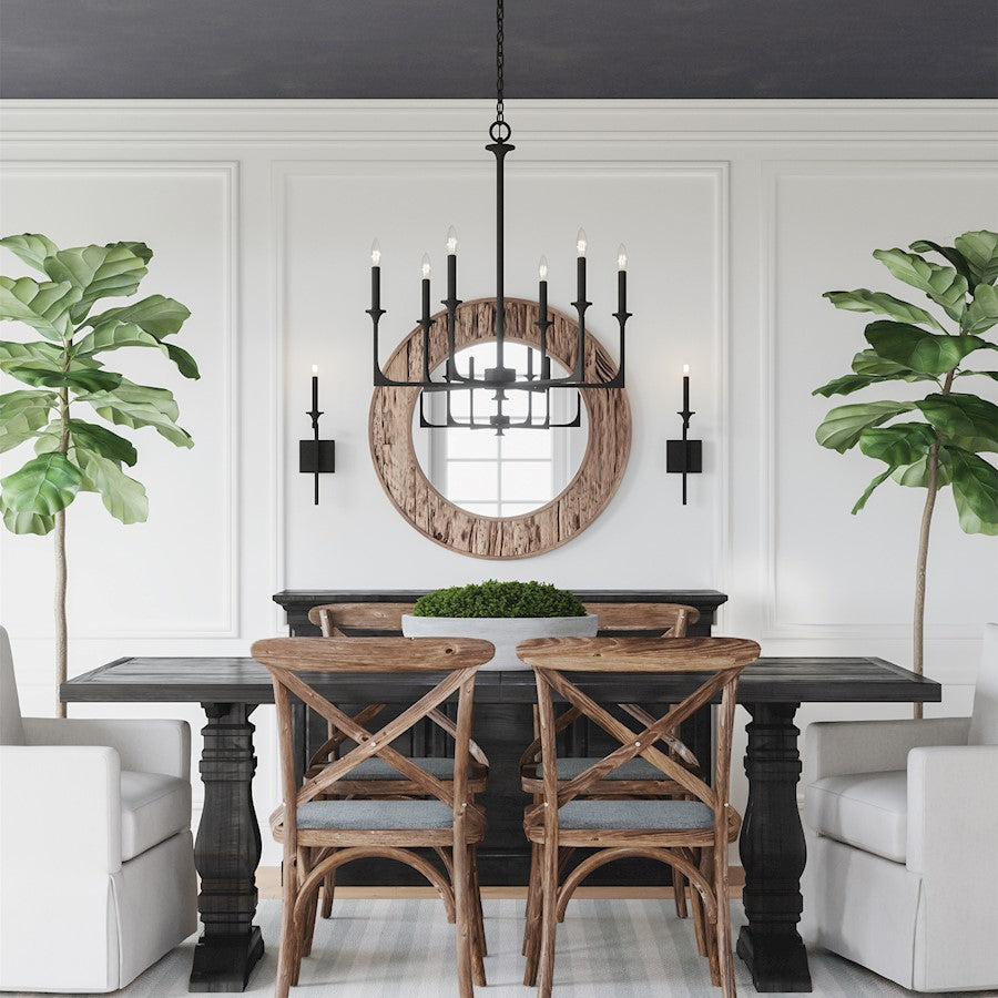 6 Light Chandelier, Black Iron