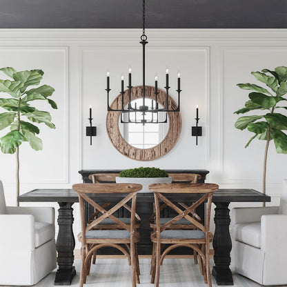 6 Light Chandelier, Black Iron