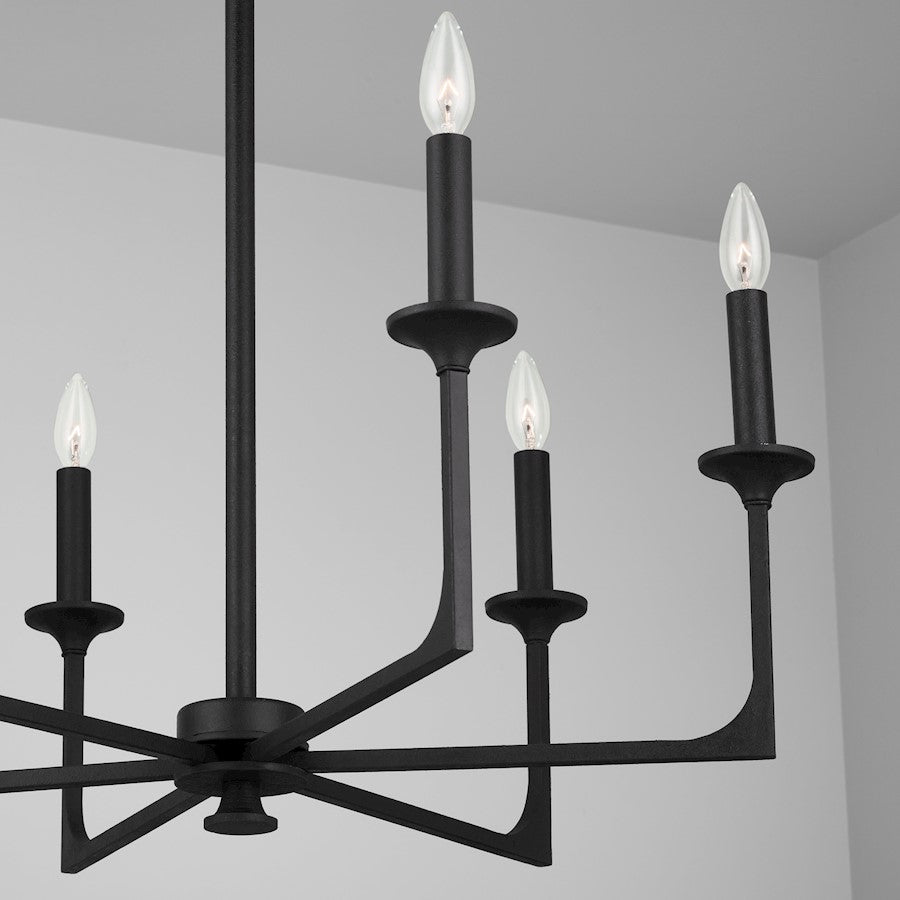 6 Light Chandelier, Black Iron