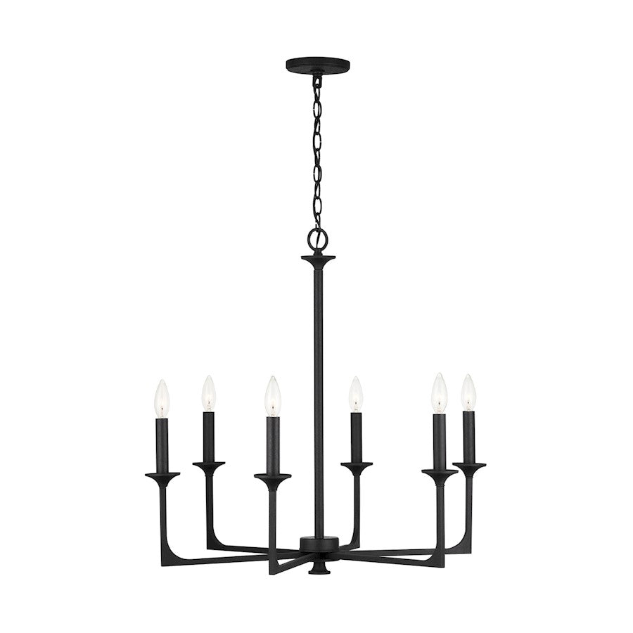 6 Light Chandelier, Black Iron