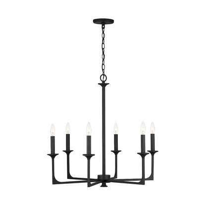 6 Light Chandelier, Black Iron