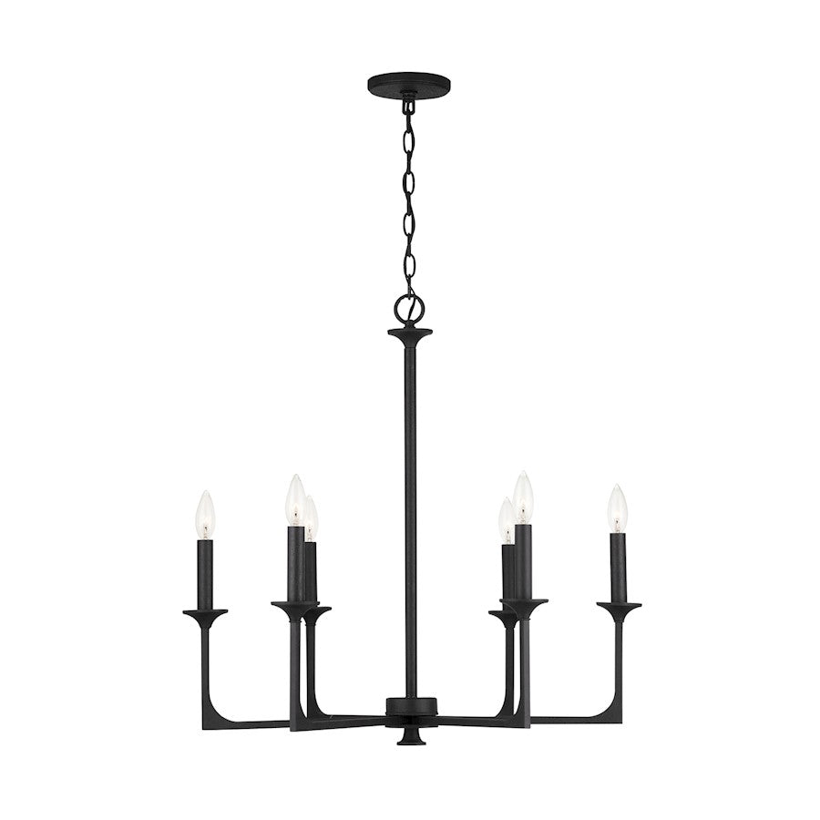 6 Light Chandelier, Black Iron